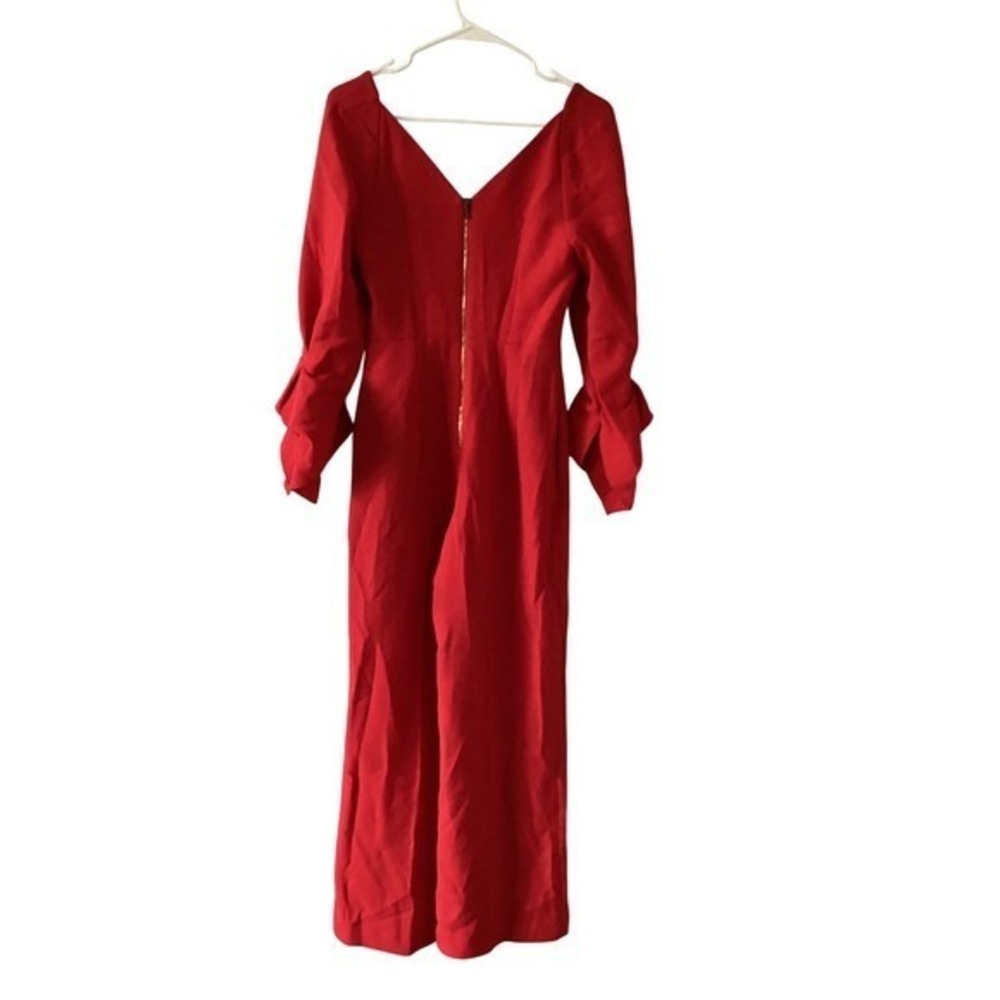 Roland Mouret Red Wool Blend Jumpsuit Ruched Sleeve Wide‎ Leg Party UK8 US4